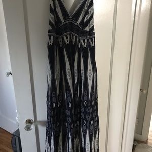 Blue and white striped maxi dress